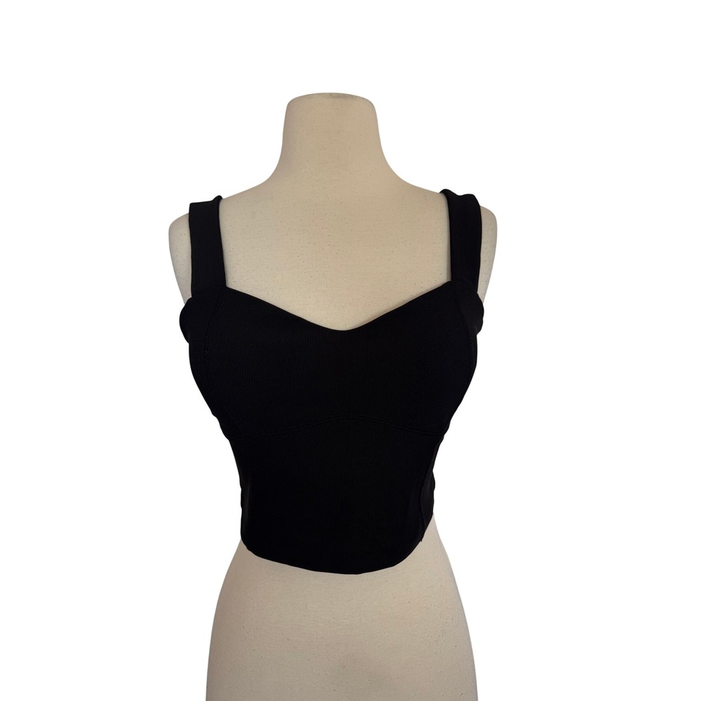 Otos Black Ribbed Bustier Crop Top Sweetheart Neckline Corset Style Tank SZ